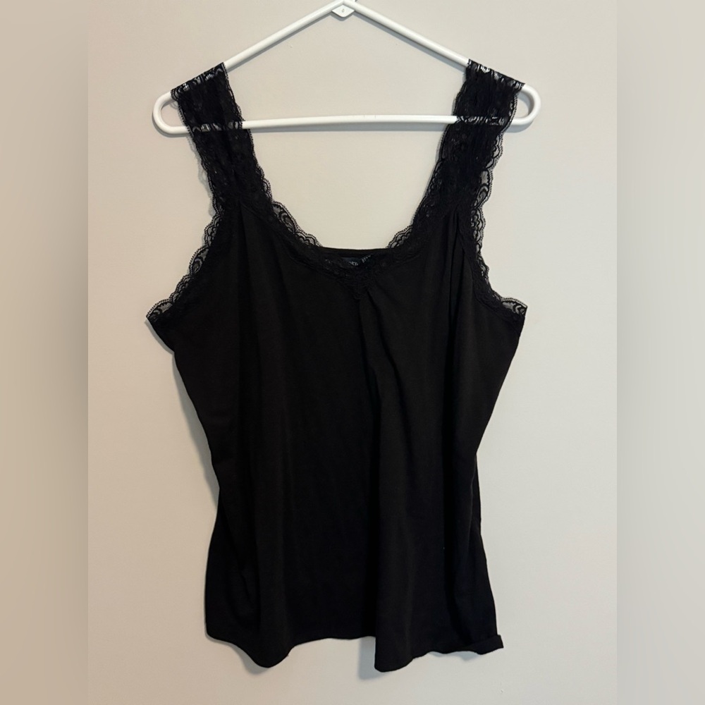 Faded Glory Womens 2X Lace Trim Black Tank Top Camisole Y2K Grunge V-Neck